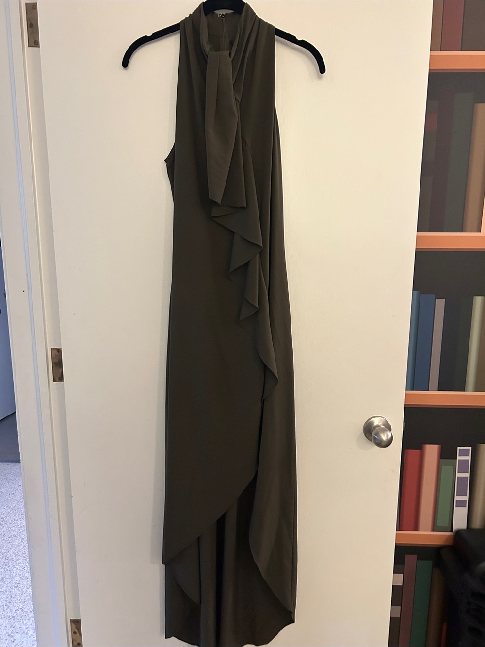 Reformation Olive Green Ruffle High-Slit Maxi Dress - Picture 6 of 8